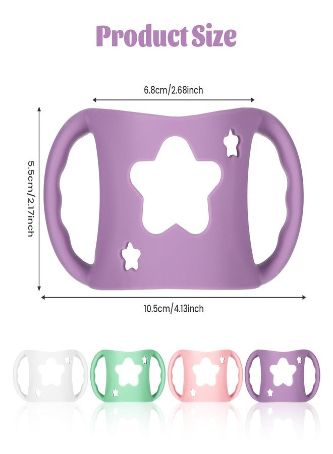 Qiuruoo 4 PCS Handles for Dr Brown Bottles,Durable Food-Grade Silicone Material Baby Bottle Holder,Cute Star Shape Design,Allows Baby to Hold The Bottle Themselves Easily(Green,Purple,Pink,White) - Image 2